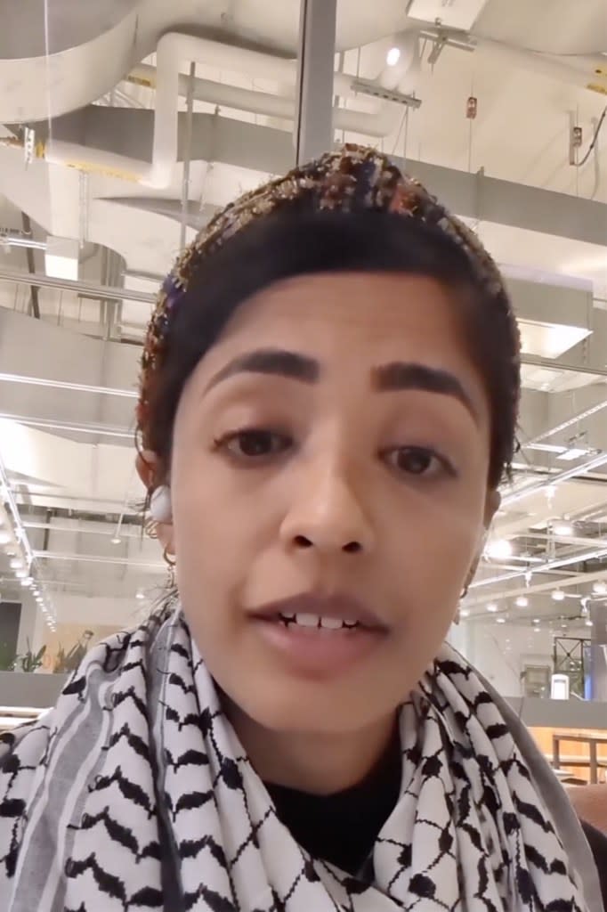 Saima shared in an Instagram post Monday that she sent a “signature-collecting letter to Meta leadership about the Israel-Gaza conflict, which the company deleted when it had nearly 500 signatures and almost 100 personal testimonials from employees. Instagram/saimaday