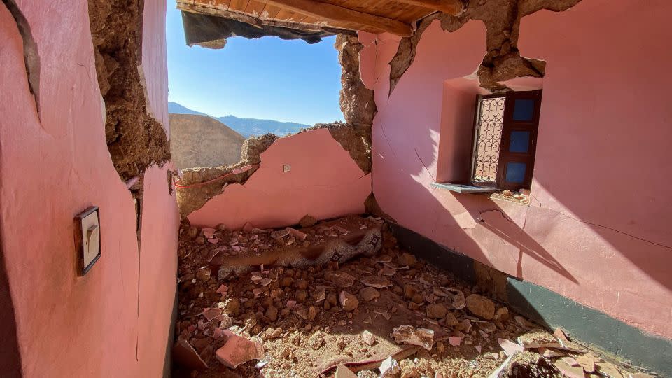 A view shows a building destroyed by the quake in the village of Tansghart, in the Asni area, in southwestern Morocco. - Abdelhak Balhaki/Reuters