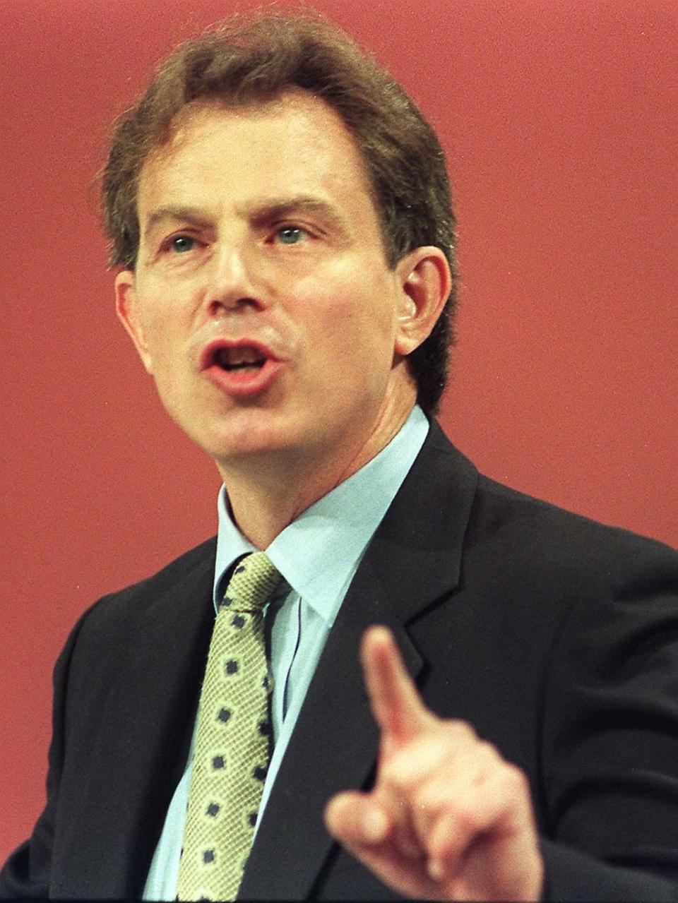 Labour leader Tony Blair delivers his keynote speech at the Labour party conference at Brighton in 1995 (Neil Munns/PA) (PA Archive)