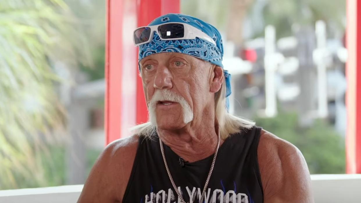  Hulk Hogan in Hollywood shirt and blue bandana in Muscle and Health interview 
