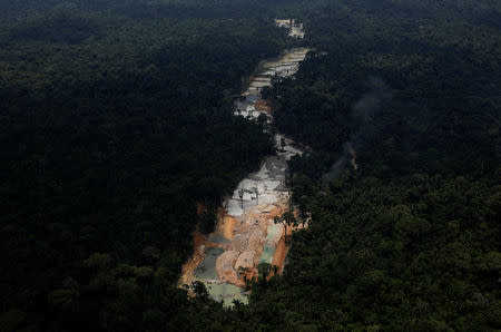 An illegal cassiterite mine is seen during an operation conducted by agents of the Brazilian Institute for the Environment and Renewable Natural Resources, or Ibama, in national parks near Novo Progresso, southeast of Para state, Brazil, November 4, 2018. REUTERS/Ricardo Moraes