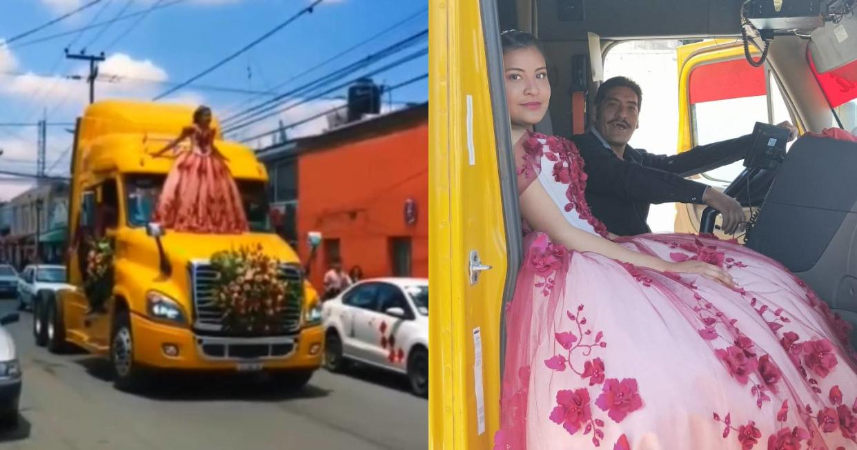 Quinceañera cambia la limosina y llega a la iglesia sobre un tráiler. Foto: Captura de video TikTok @martinml02