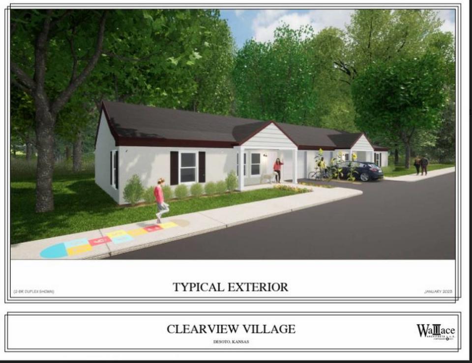Architectural rendering of what a renovated building at Clearview Village might look like, submitted in 2023 to the city of De Soto’s Economic Incentive Committee by the Wheatland Investment Group.