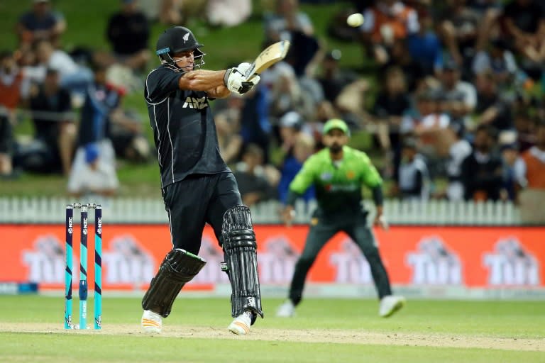 New Zealand's Colin de Grandhomme bats during the fourth one-day international match between New Zealand and Pakistan at Seddon Park in Hamilton on January 16, 2018