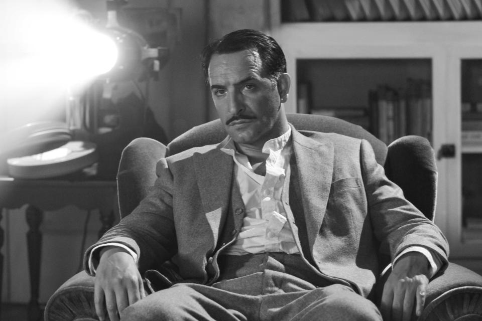 In this film publicity image released by The Weinstein Company, Jean Dujardin portrays George Valentin in "The Artist." The film is nominated for ten Academy Awards, including best film, best actor for Jean Dujardin and best director for French filmmaker Michel Hazanavicius. (AP Photo/The Weinstein Company)