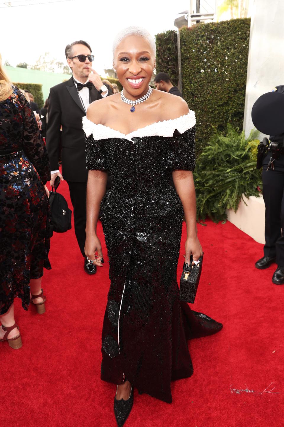 <h1 class="title">Cynthia Erivo in Thom Browne and Bulgari and Maria Tash jewelry</h1><cite class="credit">Photo: Getty Images</cite>