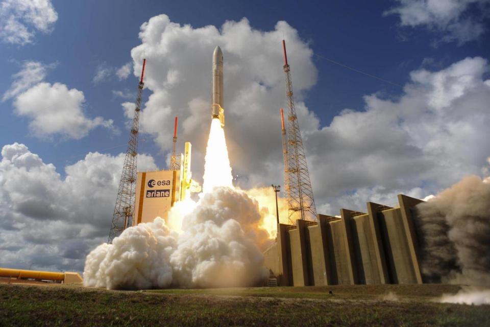 An Ariane rocket carrying four European Galileo navigation satellites launches November 15, 2016 in Kourou, French Guiana (Getty Images)