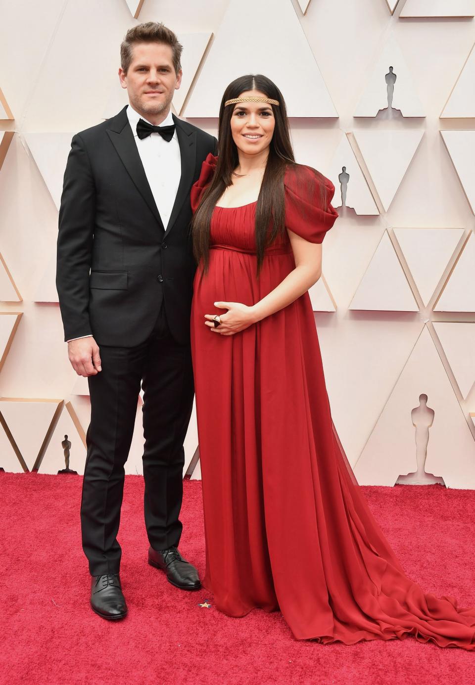 HOLLYWOOD, CALIFORNIA - FEBRUARY 09: (L-R) Ryan Piers Williams and America Ferrera attend the 92nd Annual Academy Awards at Hollywood and Highland on February 09, 2020 in Hollywood, California. (Photo by Amy Sussman/Getty Images)