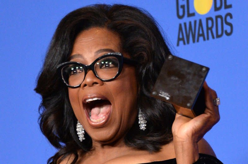 Oprah Winfrey, recipient of the Cecil B. DeMille Award, appears backstage during the 75th annual Golden Globe Awards at the Beverly Hilton Hotel in Beverly Hills, Calif., in 2018. File Photo by Jim Ruymen/UPI