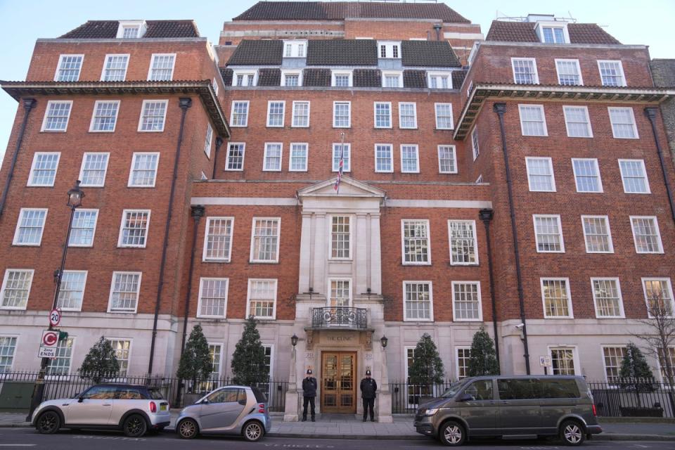 File photo: Policewomen stand guard outside The London Clinic where Kate Princess of Wales (Copyright 2024 The Associated Press. All rights reserved)