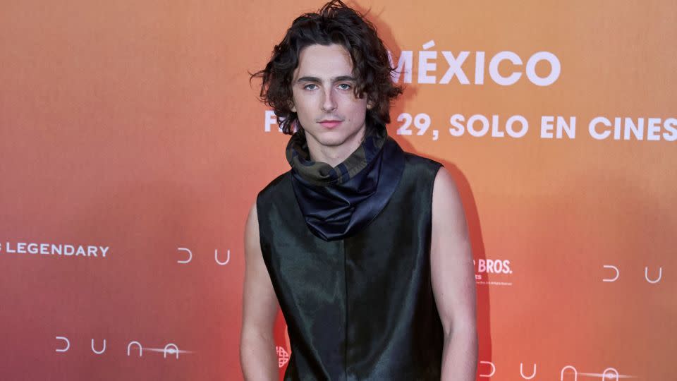 Chalamet in Hermès at a Mexico City photocall on February 5. - Jaime Nogales/Medios y Media/Getty Images