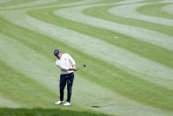 Patrick Cantlay hits from the first fairway e during the final round of the Zozo Championship golf tournament Sunday, Oct. 25, 2020, in Thousand Oaks, Calif. (AP Photo/Ringo H.W. Chiu)