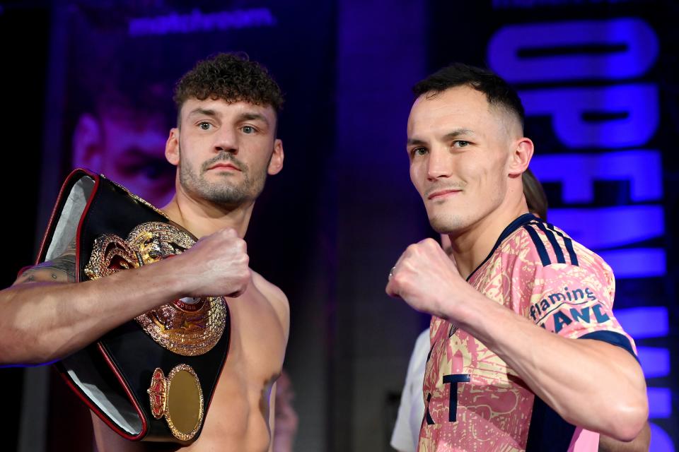 Leigh Wood, left, and Josh Warrington face off ahead of their clash in Sheffield (Getty Images)