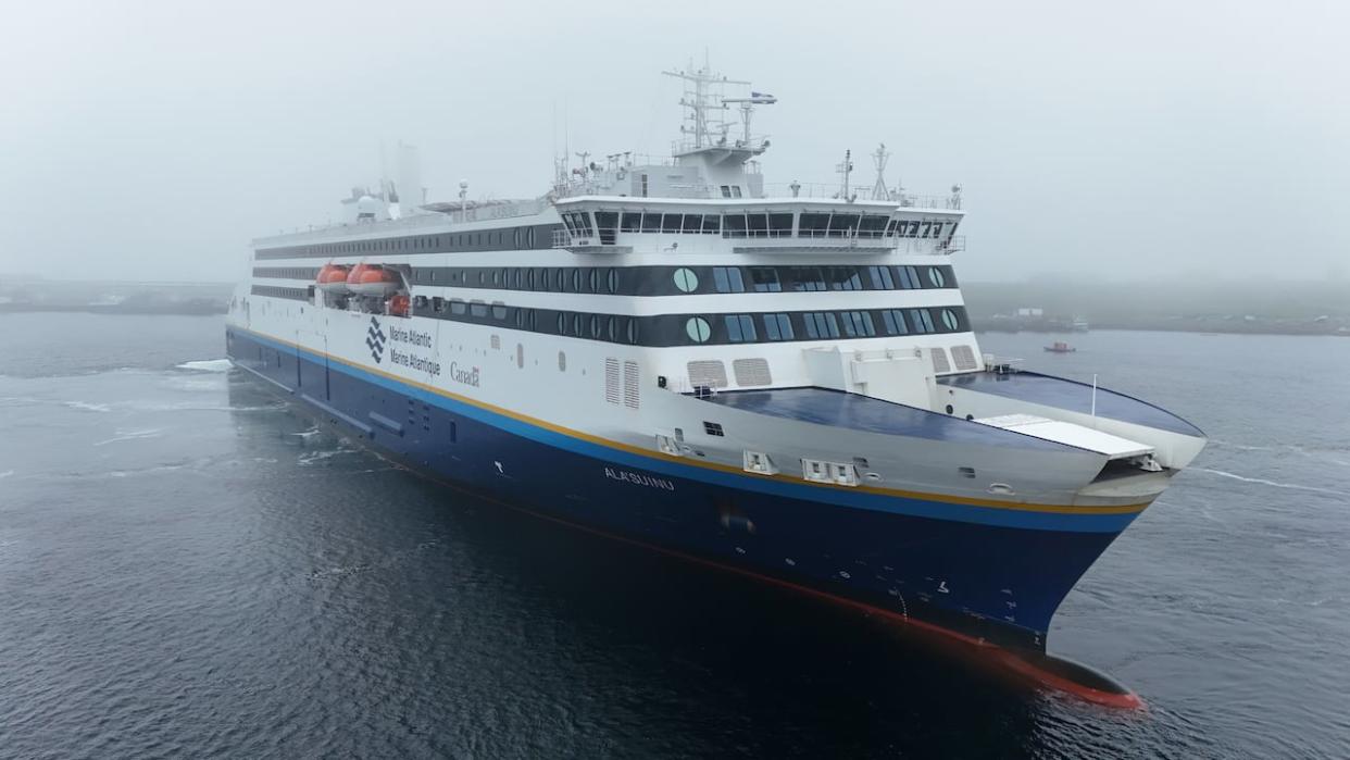 The Ala’suinu made its maiden voyage to Argentia a month later than expected due to repairs to the ship's fuel and lubrication systems. (Danny Arsenault/CBC - image credit)