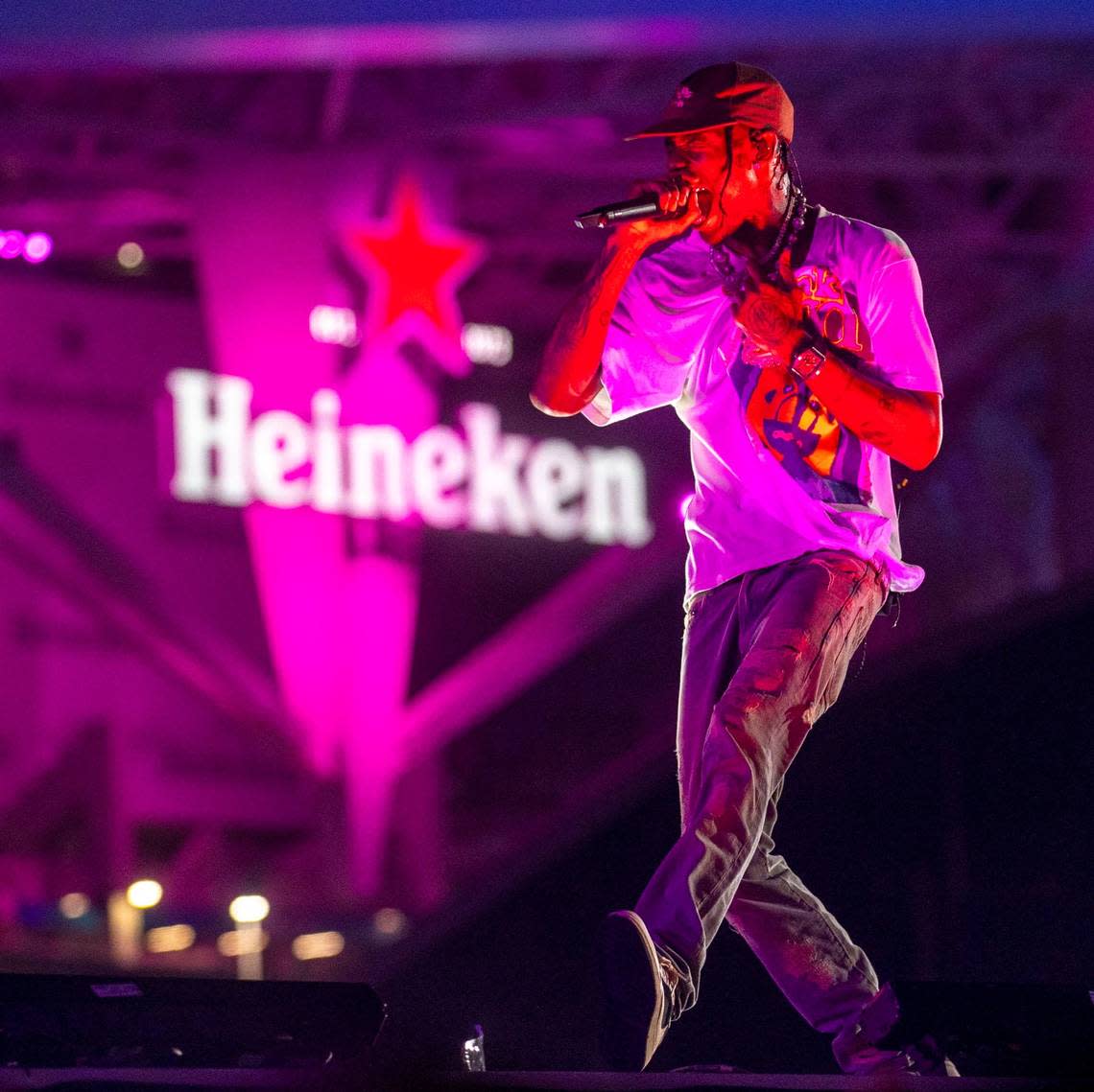 Rapper Travis Scott performs on the Ciroc main stage after being brought out as a suprise guest by fellow rapper Future during the second day of Rolling Loud Miami, an international hip-hop festival, at Hard Rock Stadium in Miami Gardens, Florida, on Saturday, July 23, 2022.