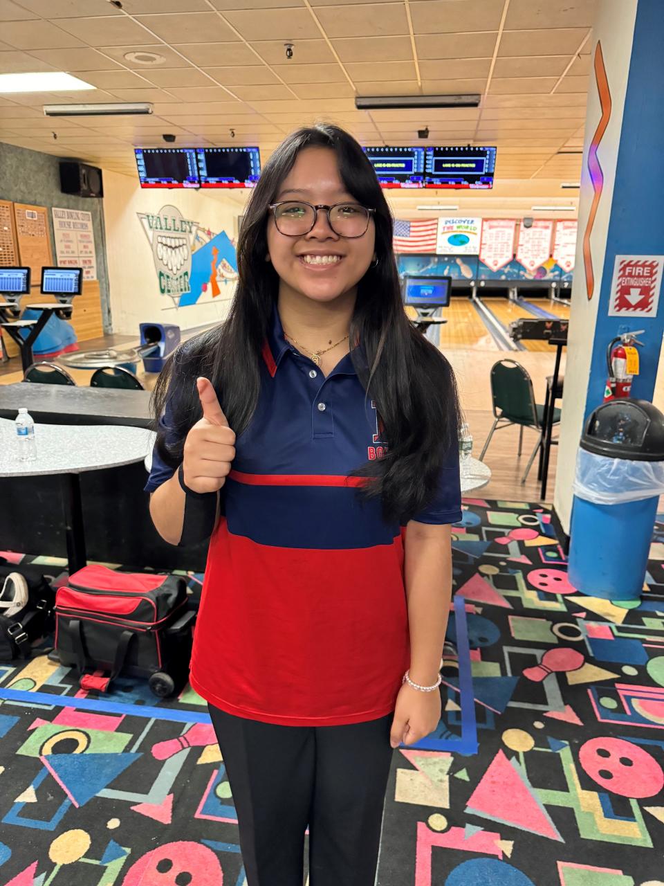 Kathalina Vongpachanh of the Binghamton girls bowling team.