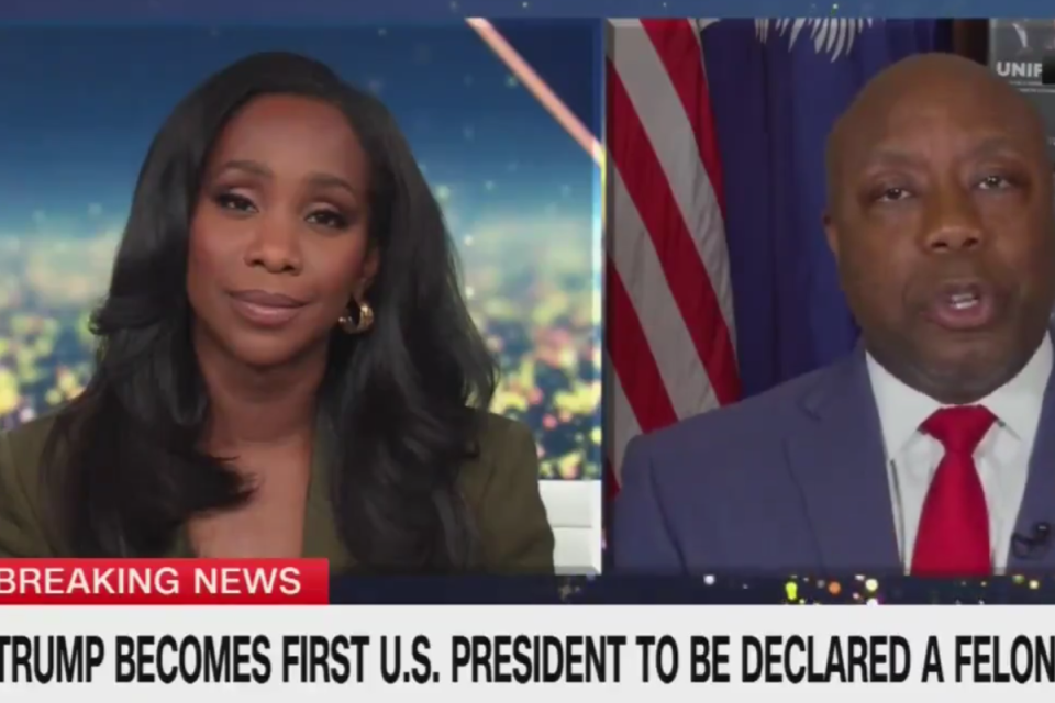 Abby Phillip and South Carolina senator Tim Scott spar over Donald Trump on CNN on Thursday 30 May 2024 (CNN/X)