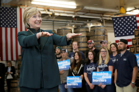 U.S. Democratic presidential candidate Hillary Clinton arrives for a campaign event in Athens, Ohio, United States, May 3, 2016. REUTERS/Jim Young