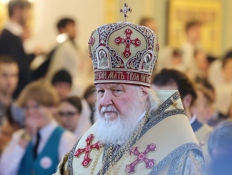 Patriarch Kirill of Moscow and All Russia conducts a service in Moscow