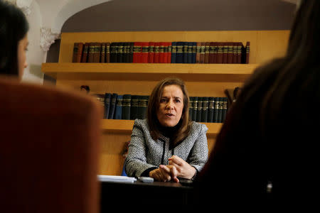 Independent pre-candidate for the presidential election 2018, Margarita Zavala, listens to questions during an interview with Reuters in Mexico City, Mexico January 16, 2018. REUTERS/Carlos Jasso