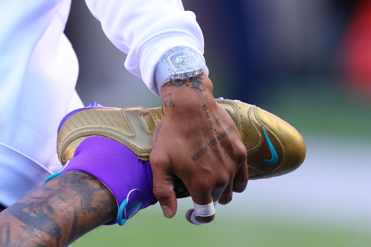 Cleveland Browns wide receiver Odell Beckham (13) wears a Richard Mille watch during warmups. (Getty Images)
