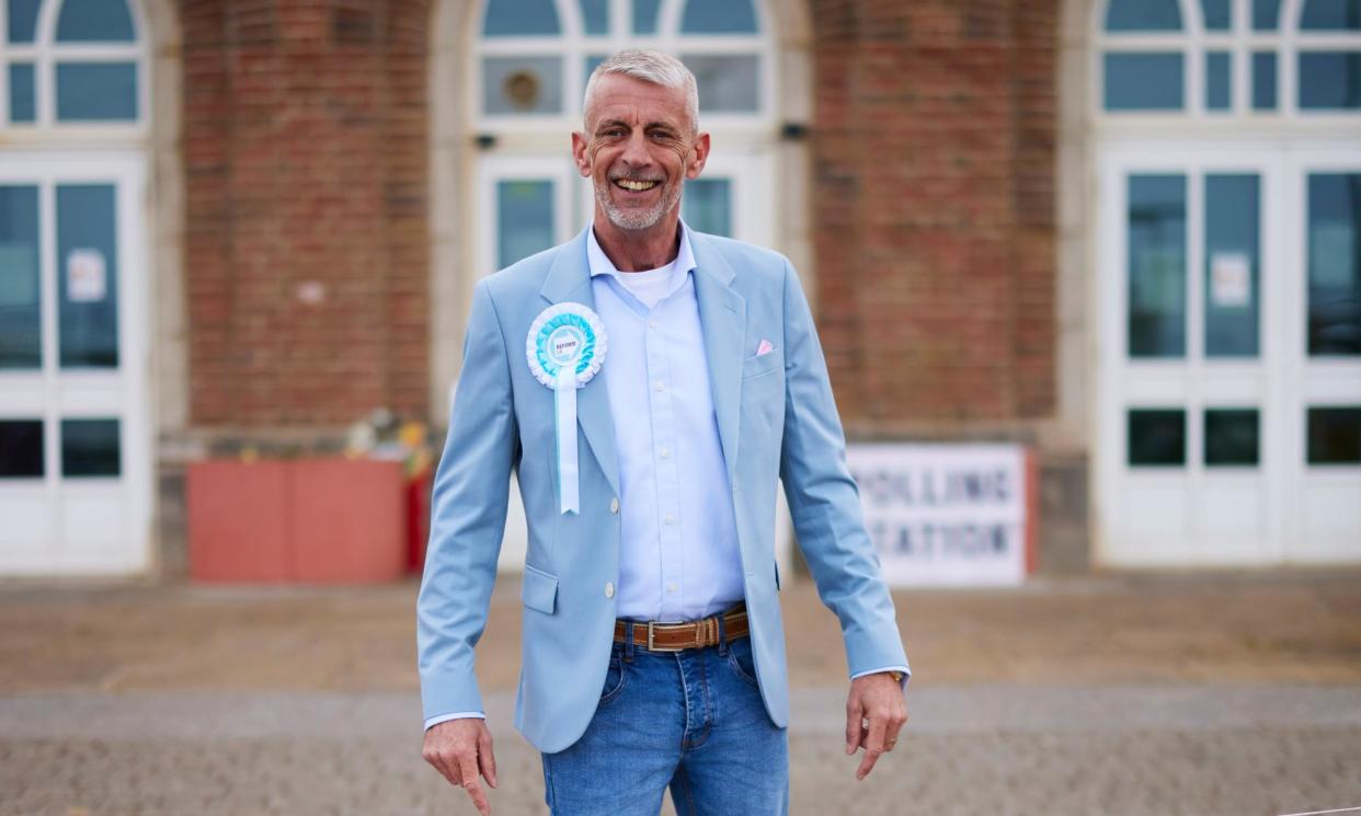 <span>A YouTube video in which party candidate Mark Butcher outlined some of his theories was described by Reform as ‘some very late-night philosophical ramblings’.</span><span>Photograph: Christopher Thomond/The Guardian</span>