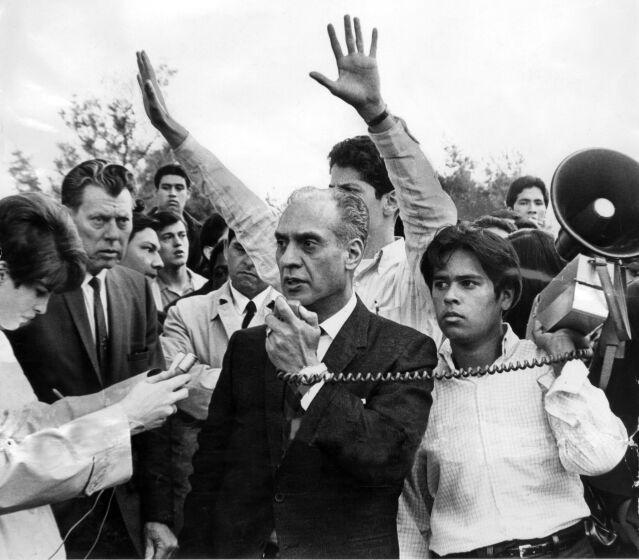 03/08/1968--Rep. Edward Roybal (D-L.A.) addresses students in Hazard Park.