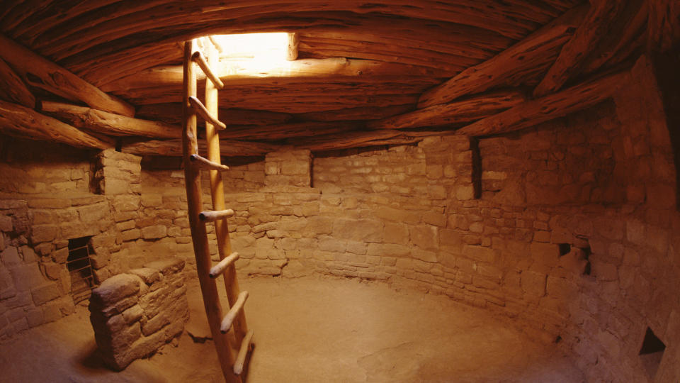 A ladder inside a Puebloan cliff dwelling in Mesa Verde National Park