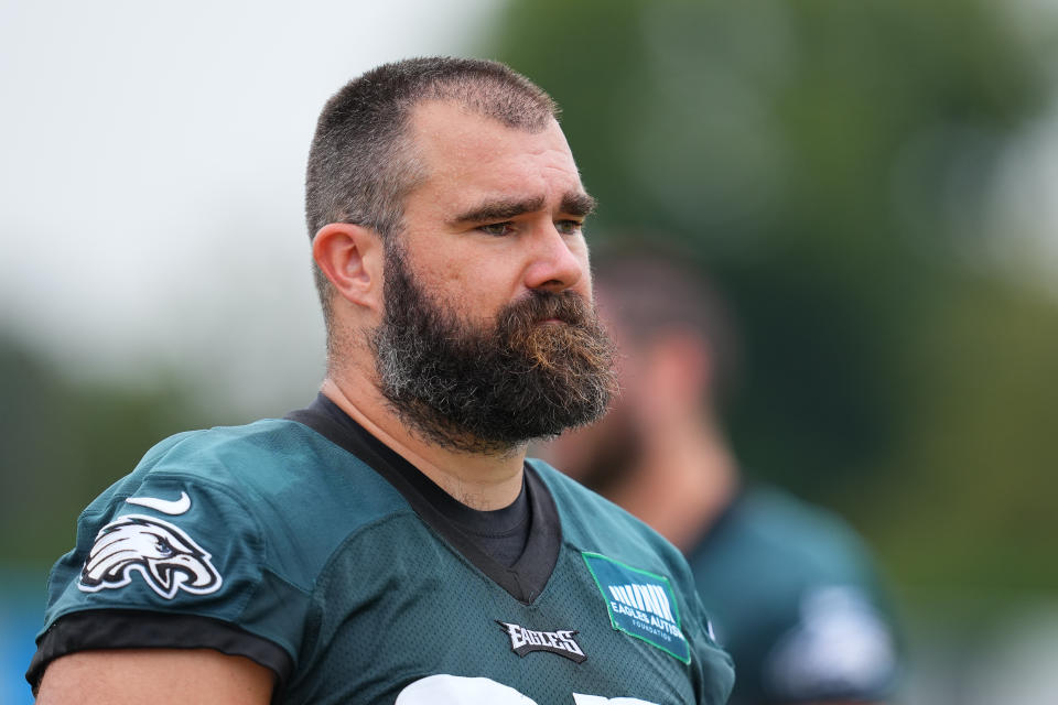 Jason Kelce regrets a hit on Zaire Franklin at Tuesday's practice. (Mitchell Leff/Getty Images)