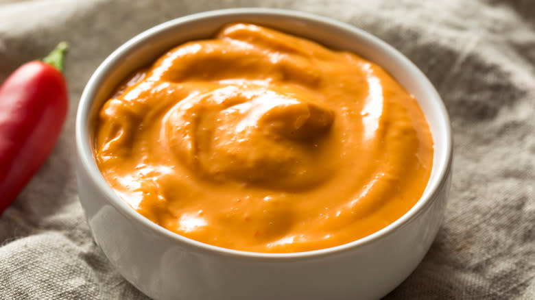 Spicy aioli in dish