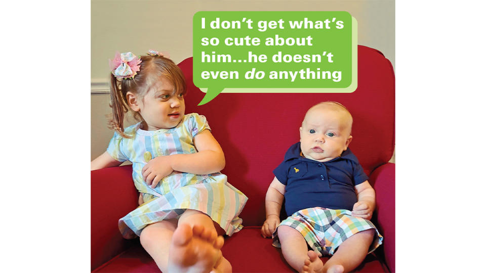 Funny photos: Girl looking at baby boy with caption, 