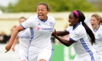 Drew Spence, left, with her Chelsea team-mate Eni Aluko. They allege Mark Sampson made racial remarks to them, which the England manager denies.