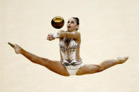 Daria Kondakova of Russia in action in the Individual All-Around during the FIG Rhythmic Gymnastics Olympic Qualification round in London.