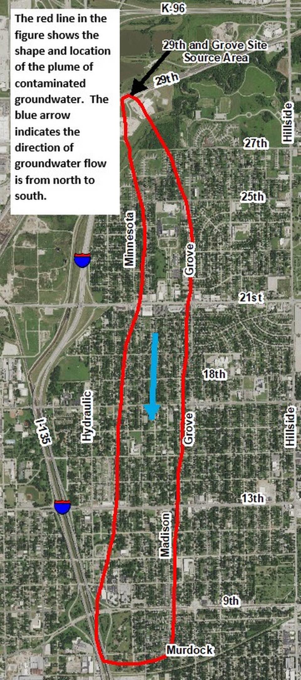 This map shows the boundaries of the 29th and Grove contamination site in Wichita.