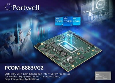 瑞傳科技推出基於第13代Intel® Core™處理器的COM-HPC Size-B客戶端模組，用於醫療設備和工業控制解決方案。 (PRNewsfoto/Portwell, Inc.)