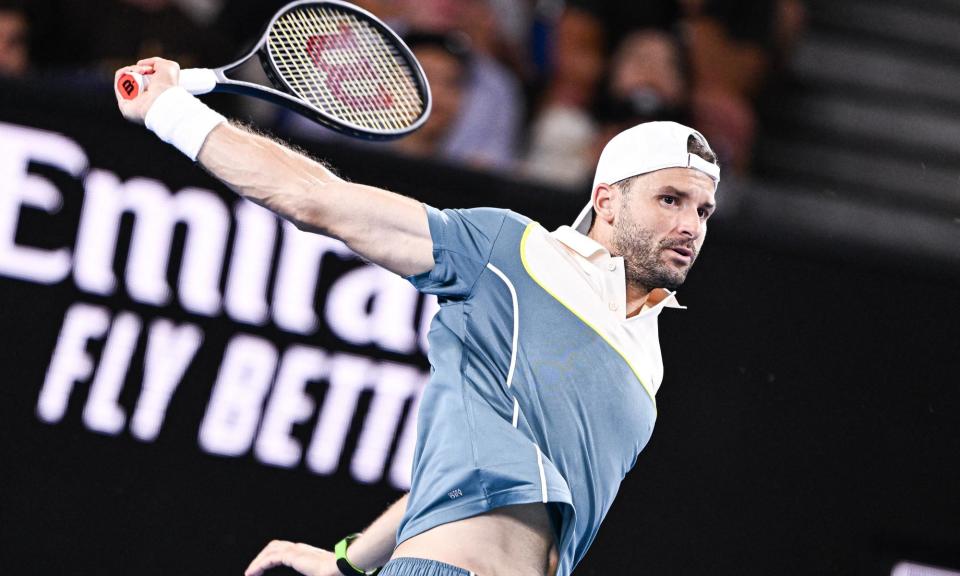 <span>Grigor Dimitrov uncorks his gorgeous trademark backhand at the Australian Open this year.</span><span>Photograph: Joly Victor/ABACA/Shutterstock</span>