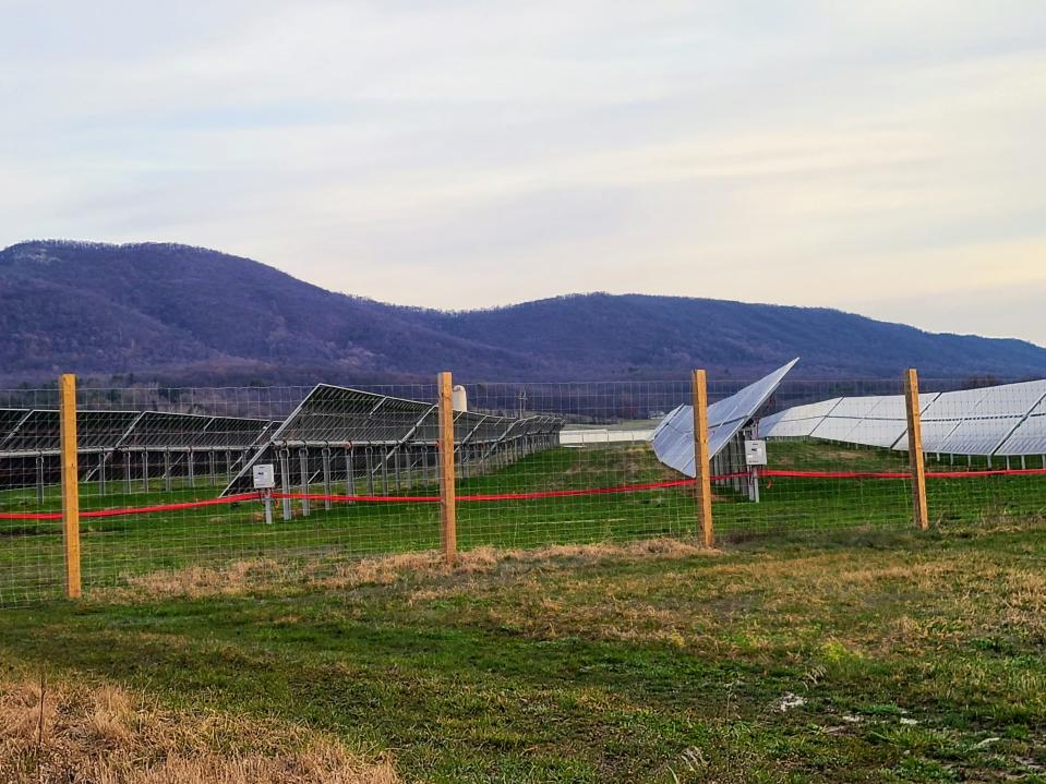 A view of the solar farm called Whitetail Solar 2, which generates electricity for Penn State University.