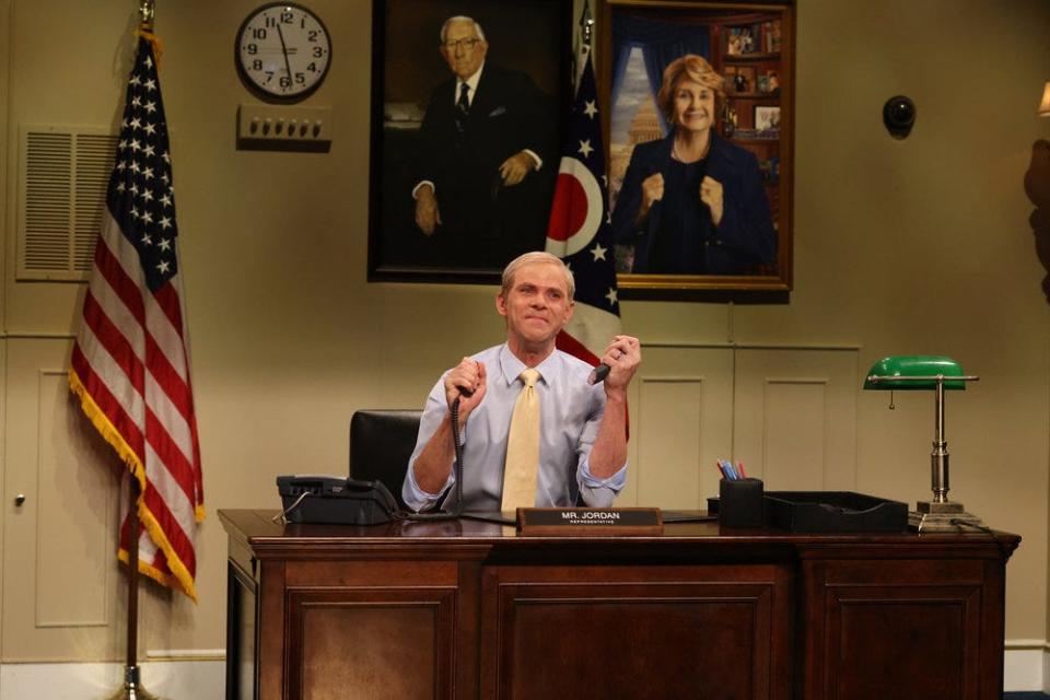 SATURDAY NIGHT LIVE -- “Bad Bunny” Episode 1846 -- Pictured: Mikey Day as Jim Jordan during the “Jim Jordan” Cold Open on Saturday, October 21, 2023 -- (Photo by: Will Heath/NBC)
