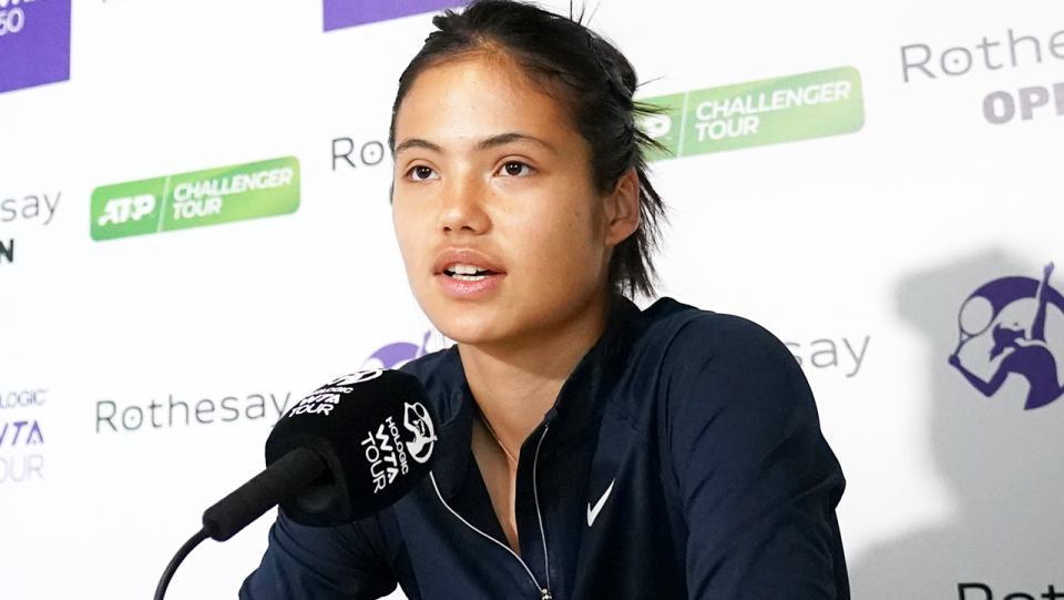 Emma Raducanu (pictured) during a press conference.