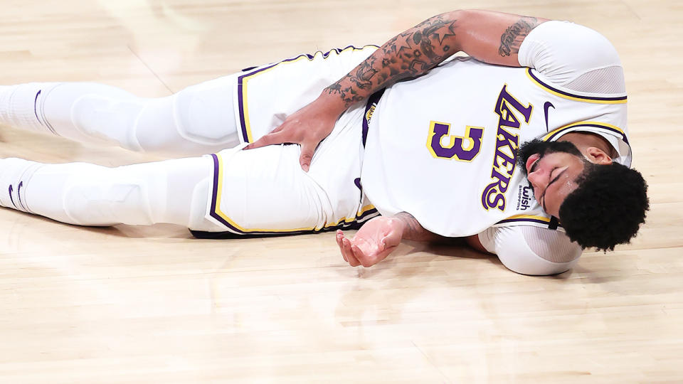 Anthony Davis, pictured here after falling in Game 4 against the Phoenix Suns.