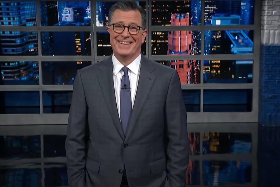 The Late Show host Stephen Colbert cracked up during his opening monologue on June 3 as his audience reacted to Donald Trump’s conviction (The Late Show/YouTube)