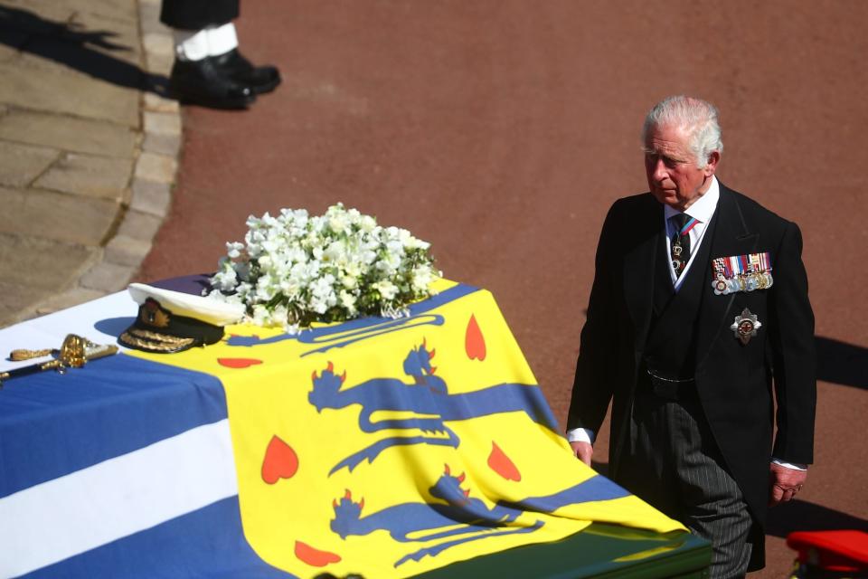 The Funeral Of Prince Philip, Duke Of Edinburgh Is Held In Windsor Prince Charles and Coffin