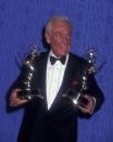 <p>Television host Bob Barker holds two Emmy statues at Radio City Music Hall. In total, the beloved television host has 15 Emmys.</p>