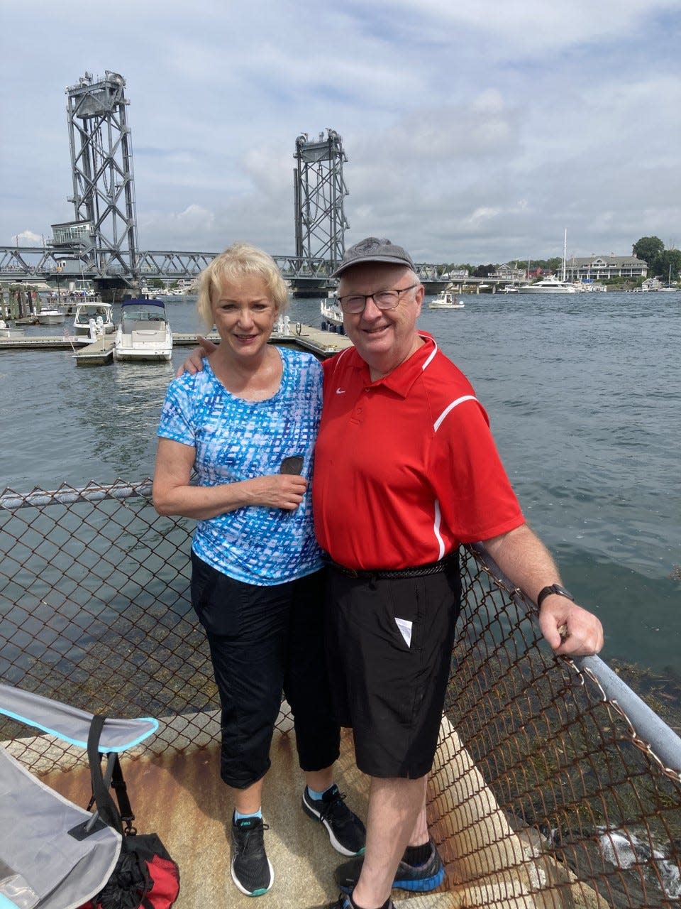 Mary and Rick Adadies waited to see the Parade of Sail arrive in Prescott Park in Portsmouth.