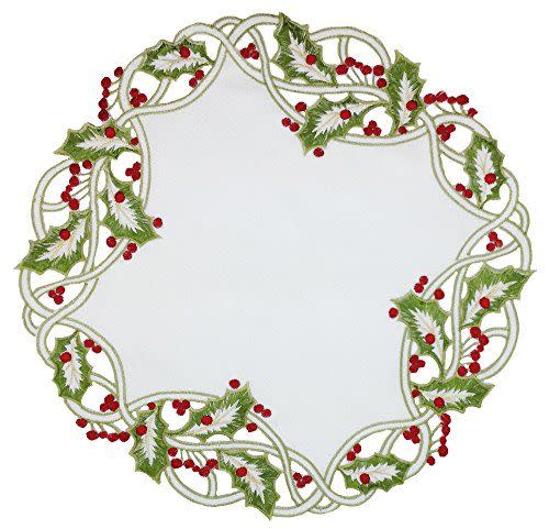 Holly Embroidered Christmas Doilies Placemats