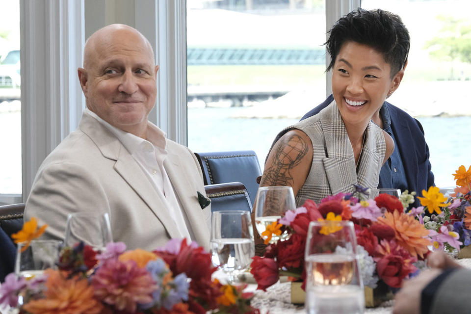 TOP CHEF -- "Goodbye, Wisconsin" Episode 2112 -- Pictured: (l-r) Tom Colicchio, Kristen Kish -- (Photo by: David Moir/Bravo)