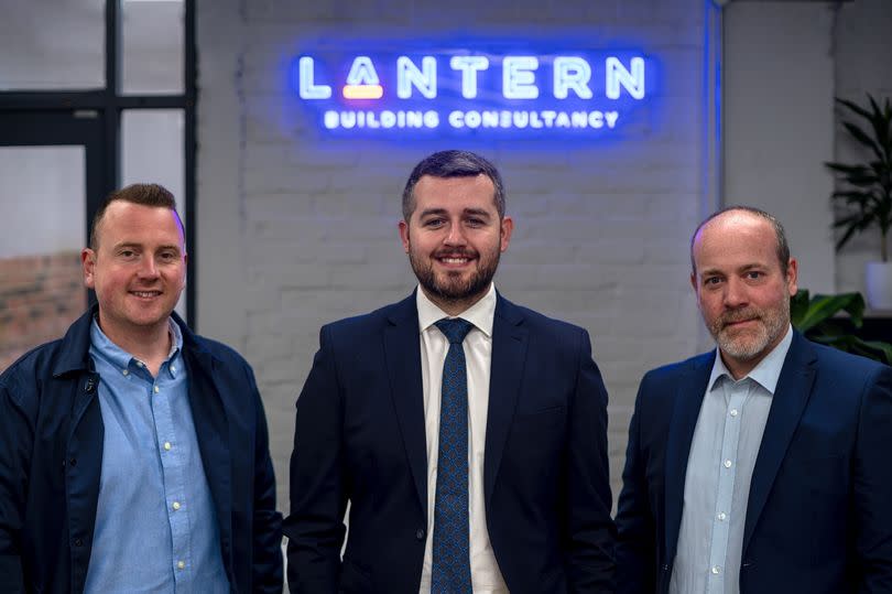 (l to r)  Alex Carter, Josh Cauwood and Martin Smith at the Lantern Building Consultancy office in Generator Studios