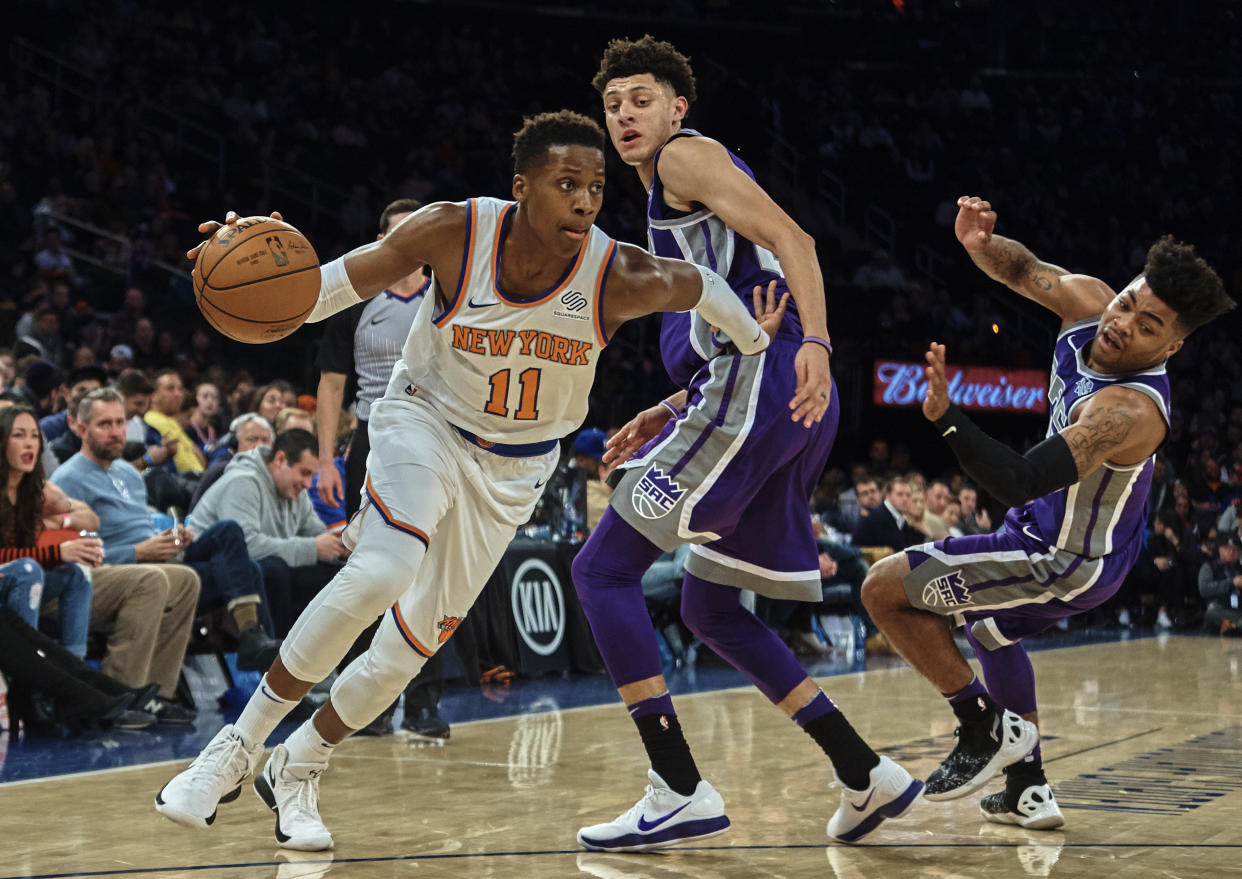 New York Knicks guard Frank Ntilikina can help in both assists and steals. (AP Photo/Andres Kudacki)