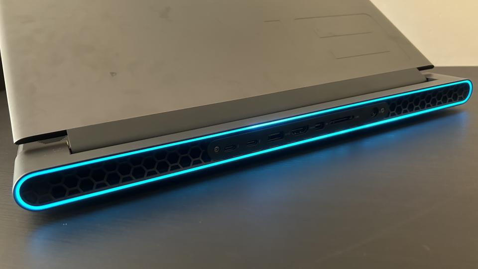 Alienware M18 ports on rear with RGB light strip