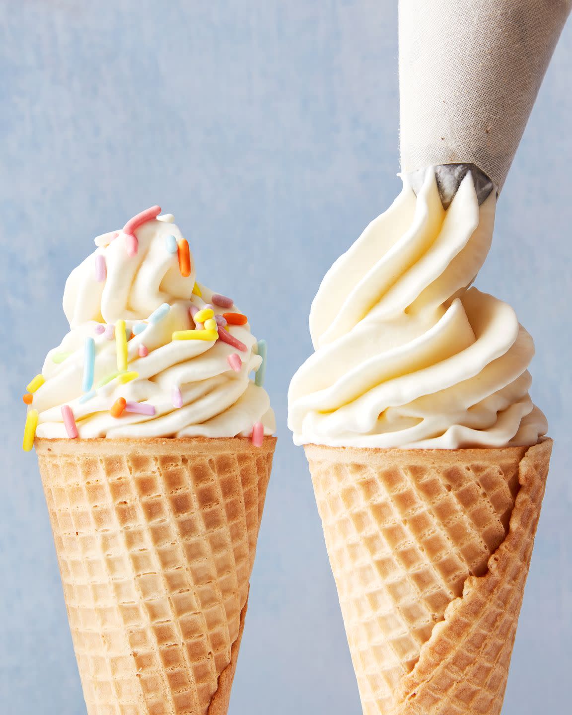 homemade soft serve ice cream being piped into a cone